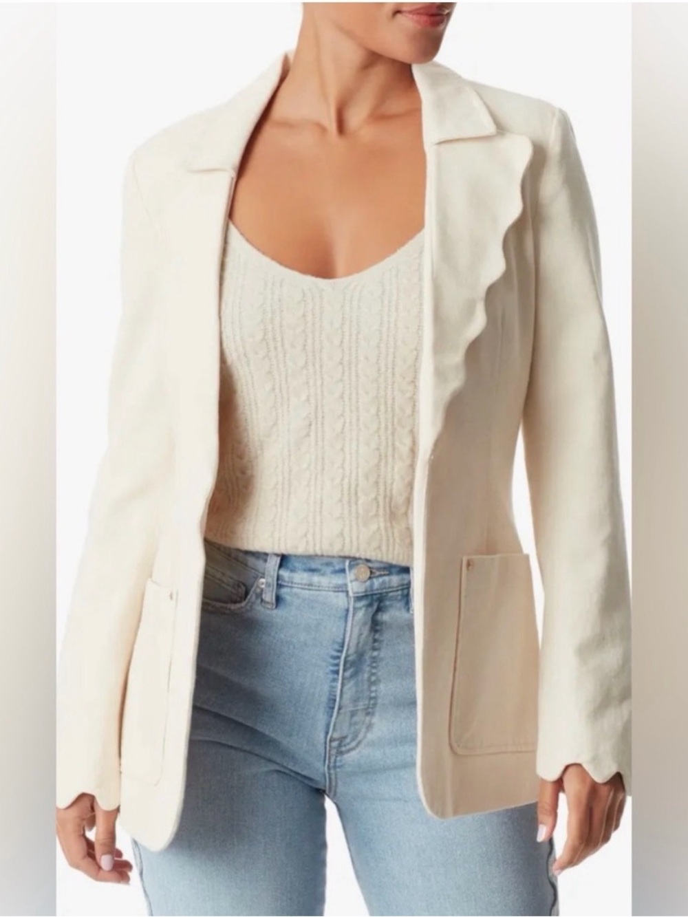 Sam Edelman Zander Scallop Blazer Cream Large